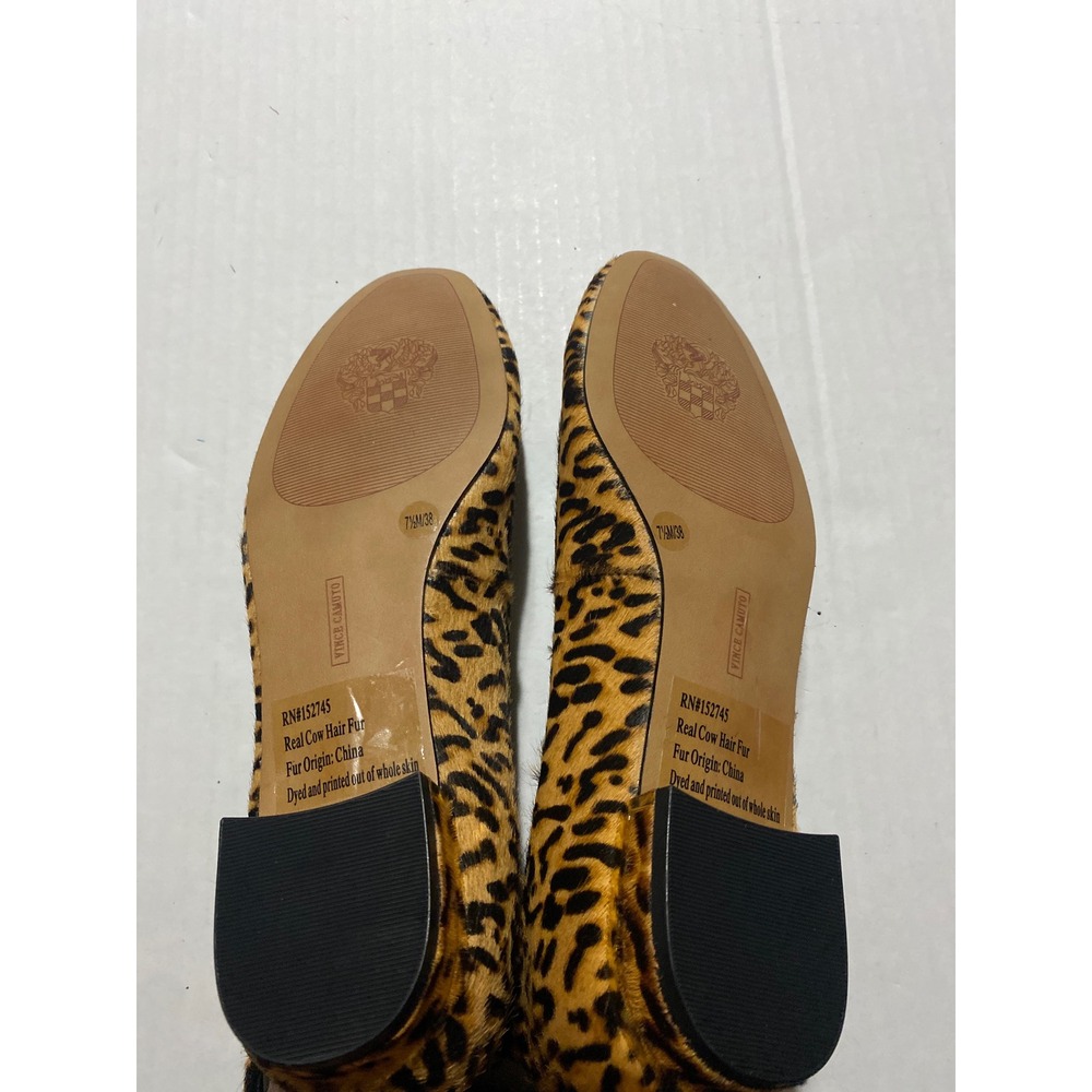 Vince Camuto Leopard Print Calf Hair Women's Ballet Ankle Strap Flats Brown 7.5M - Picture 8 of 9
